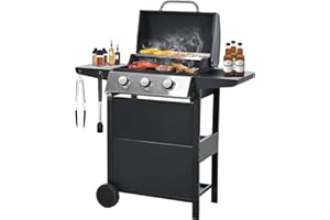 iCapeson 3-Burner Propane Gas Grill, 30,000 BTU Stainless Steel Outdoor BBQ Grill with Lid, Side Shelves & Wheels for Patio, Garden and Backyard Cooking