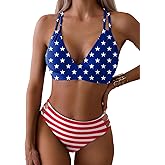 Tainehs Women's Push Up V Neck Bikini Sets Criss Cross Back Two Piece Bathing Suit
