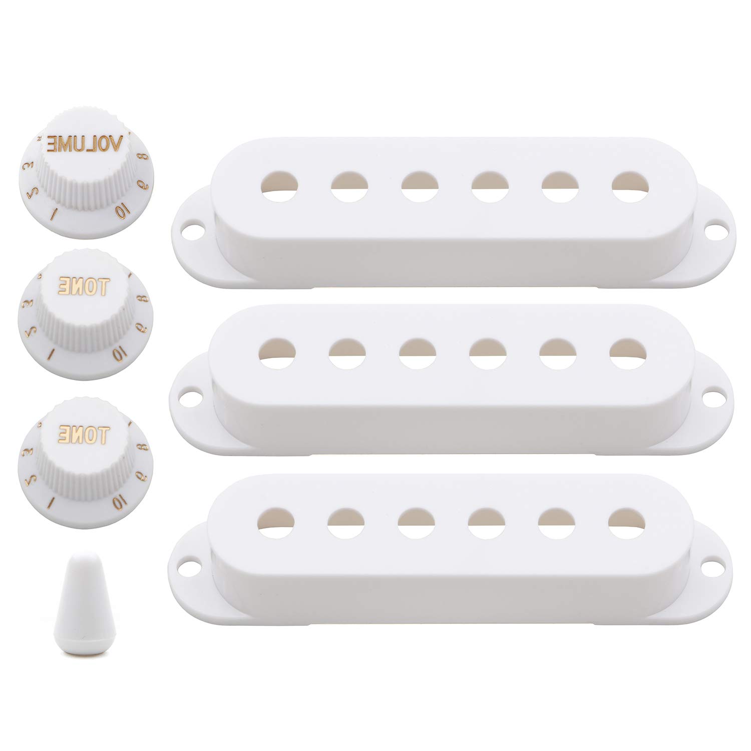 Unxuey Strat 48/50/52mm Guitar Pickup Cover Holder Single Coil Volume Tone Knob Switch Tip Set for Fender Stratocaster ST White