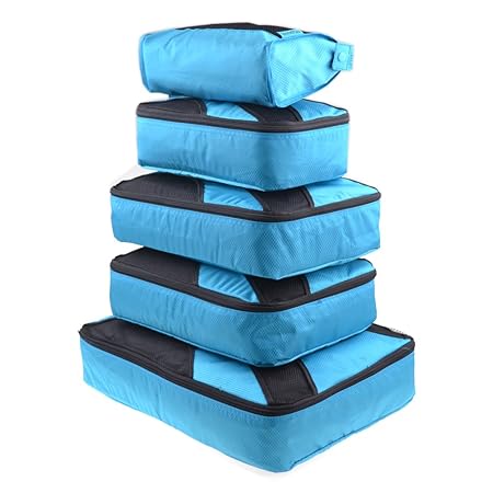 LEMESO Kleidertaschen Set Reise Packtaschen 6-teilig Kofferorganizer Blau
