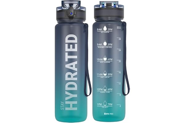 Sahara Sailor Water Bottle, 32oz Motivational Sports Water Bottle with Time Marker - Times to Drink - Tritan, BPA Free, Wide