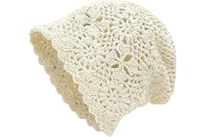 Hand-Knitted Crochet Beanie Spring Summer Lightweight Lace Pattern Slouchy Hat Knit Cap for Women