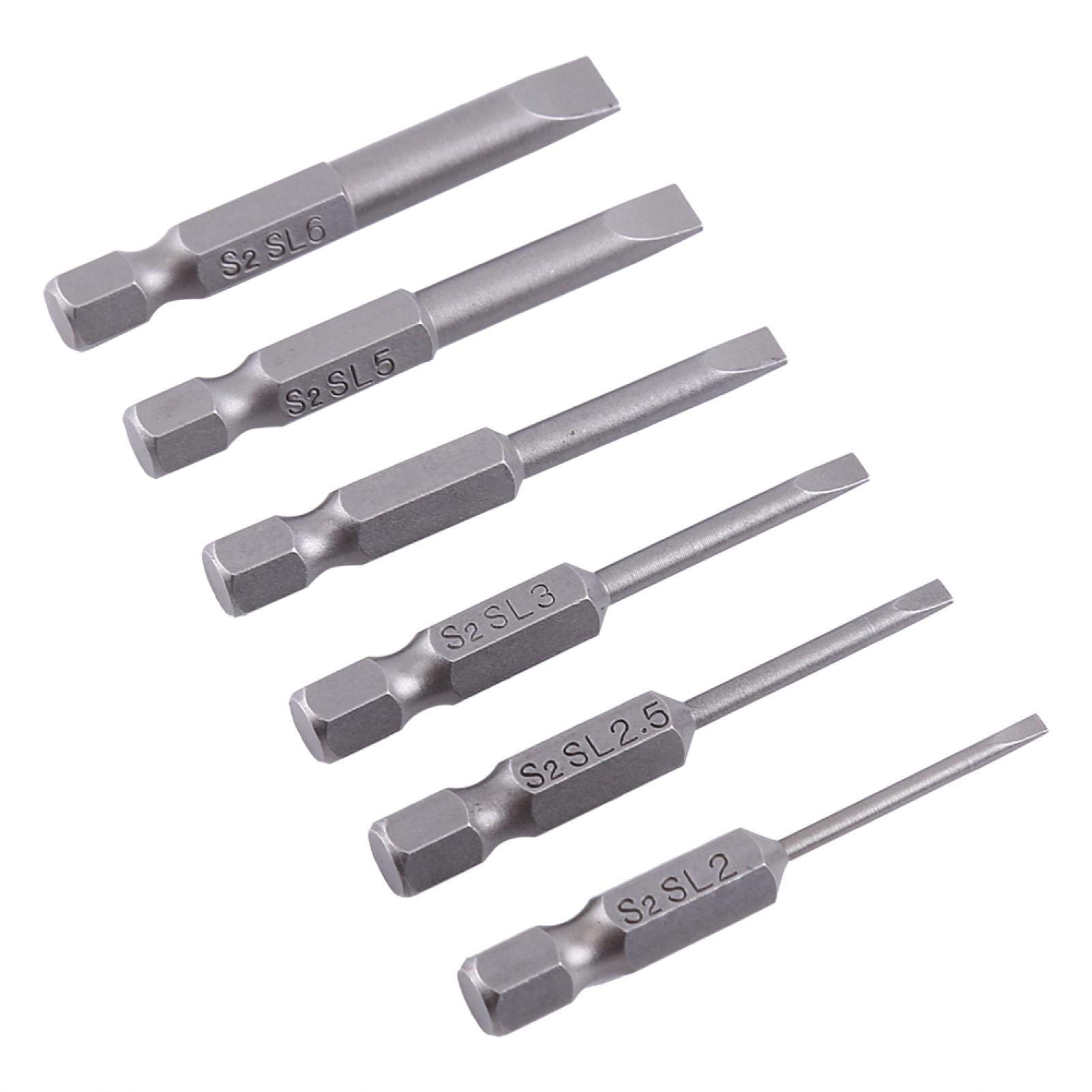 ASHATA 6Pcs 50mm 1/4 inch Hex Shank Flat Head Magnetic Tip Slotted Screwdriver Bits Set 2.0mm/2.5mm/3mm/4mm/5mm/6mm, S2 Steel