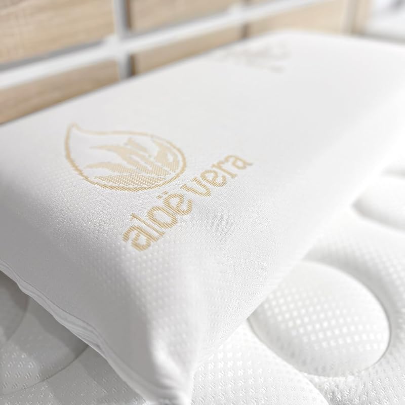 - Almohada Viscoelástica Aloe Vera Visco | Máximo Confort y Excelente Adaptabilidad con Propiedades Antiestrés | 75 x 40 cm