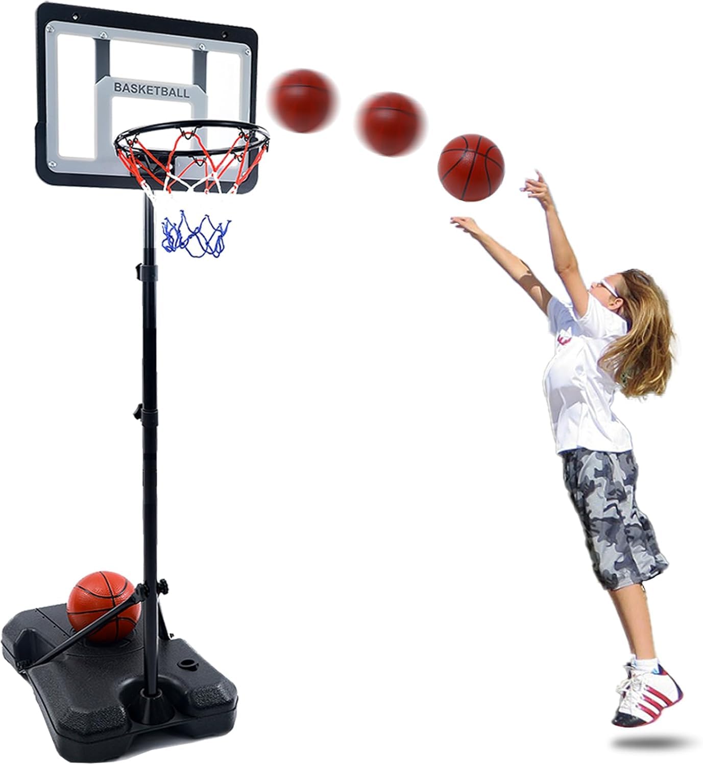 Photo 1 of Kids Basketball Hoop with Stand, Adjustable Height 2.9ft-6.2ft Basketball Set for Toddlers, Boys Age 3-8, Indoor Outdoor Backyard Sport Game Toys, Birthday