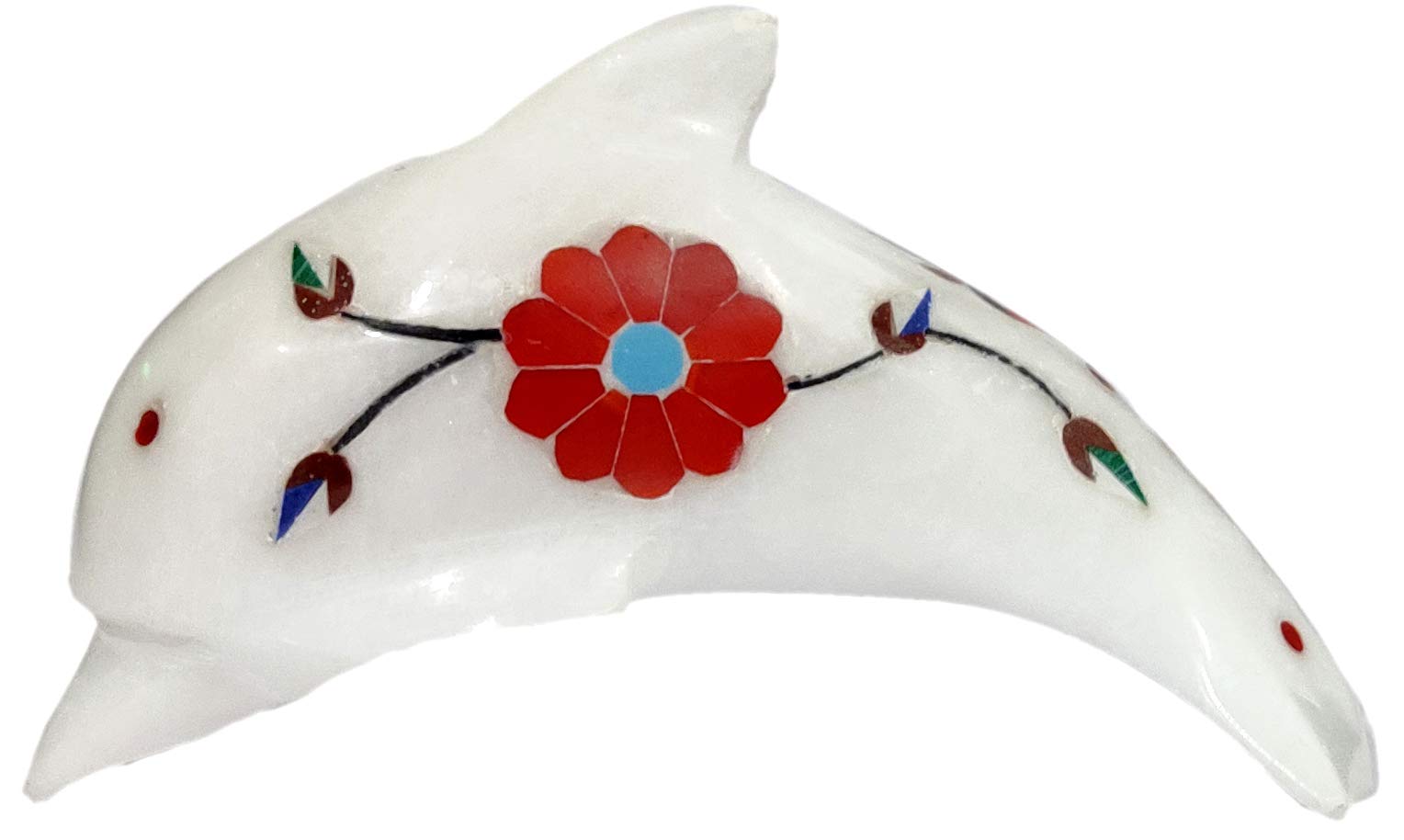 Purpledip Marble Statue 'Darling Dolphin': Gemstone Inlay Collectible Showpiece Gift (12112)
