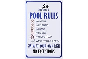 KDLY Wall Decor Personalized Swimming Pool Rules with Their own Risk Swimming Warning Metal Sign, Swimming Pool, Water Park Safety tin Sign 12x16 Vintage Signs Metal Plates Funny Art