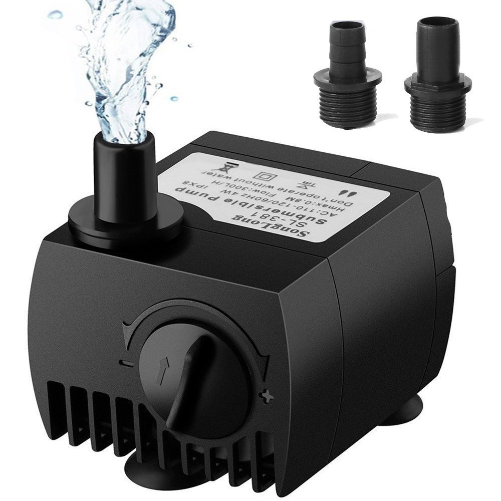 SeeKool Submersible Water Pump, Ultra-Quiet Fountain Water Pump with 4.92ft (1.5M) Power Cord and 2 water outlet Nozzles, for Pond/Aquarium/Fish Tank/ Statuary/Hydroponics