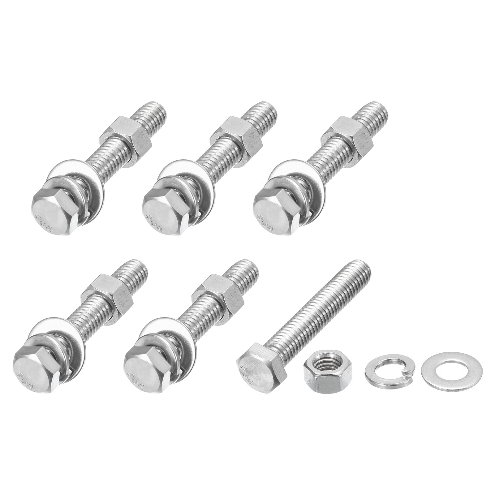 METALLIXITY Hex Head Screws Bolts, Nuts, Flat & Lock Washers Kits (3/8-16x2-1/4") 6 Set, Stainless Steel Fully Threaded Machine Screws Bolt Set - for Home Appliance Equipment โ image 1