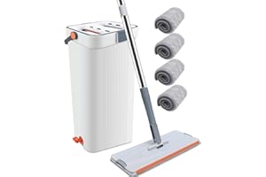 DETSUK Mop and Bucket with Wringer Set for Home, Hands Free Flat mop and Bucket System for Floor Cleaning and Wall Windows Cleaner with 60" Long Handle, with 4 Reusable Microfiber Pads mop Bucket