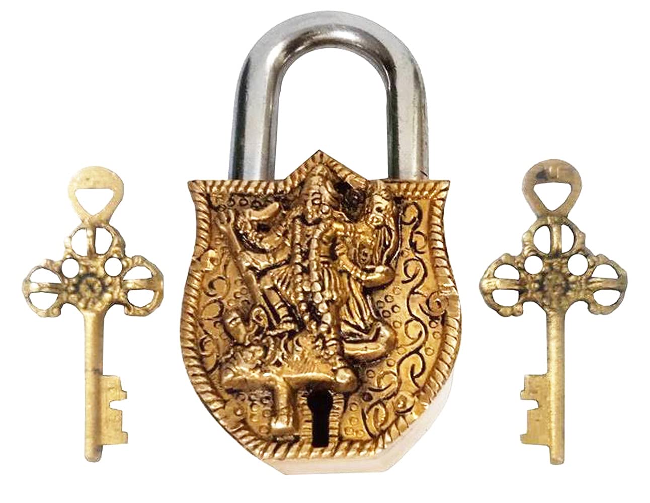 Purpledip Brass Padlock: Goddess Mahakali Kali (12395)