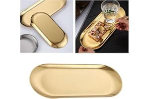 Stainless Steel Oval Tray, Nordic Design Gold Decorative Tray, Non Slip Flat Bottom with Thickened Construction, Ideal for Ki