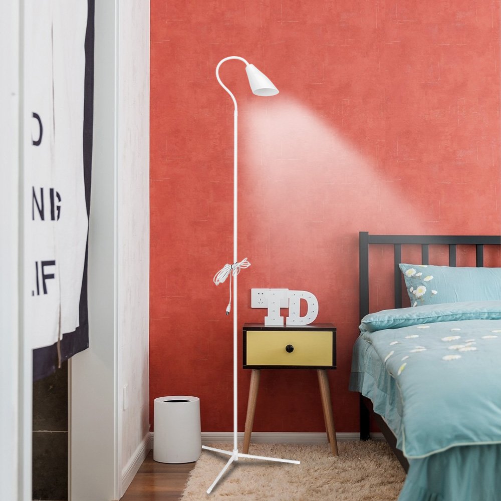 LED Floor Lamp Standing Reading Lamp, Dimmable Adjustable Gooseneck Desk Table Lamp (4 Color Temperatures, 8W, Floor Light for Living Room, Bedroom, Office) (Trumpet White)
