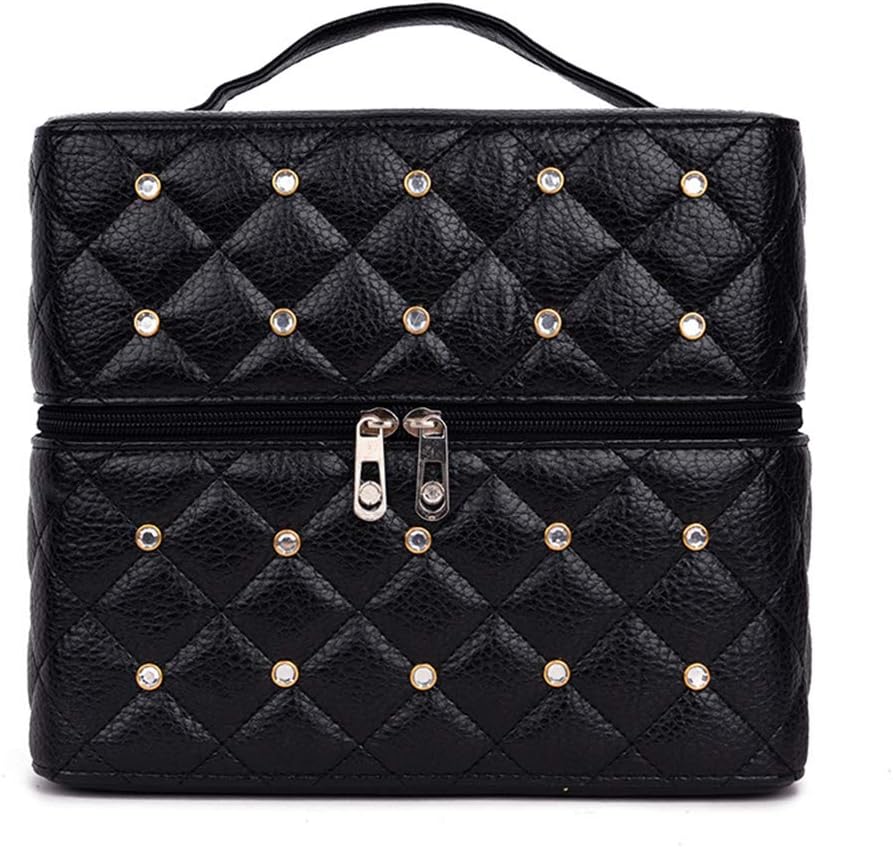Makeup Train Case, Portable Travel Makeup Case Crocodile Pattern Leather Beauty Box for Women Large,Black