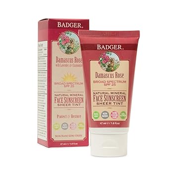 Badger Balm Spf25 Tinted Rose Face Sunscreen Lotion, 1.6 Ounce
