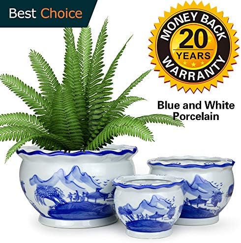 Ceramic Flower Pot Plant Pot Planter Indoor Outdoor Blue and White Porcelain Set Drainage Hole Small Balcony Round Window Medium Drain Rustic Aloe Garden Adult Bowl Succulent Inch Size