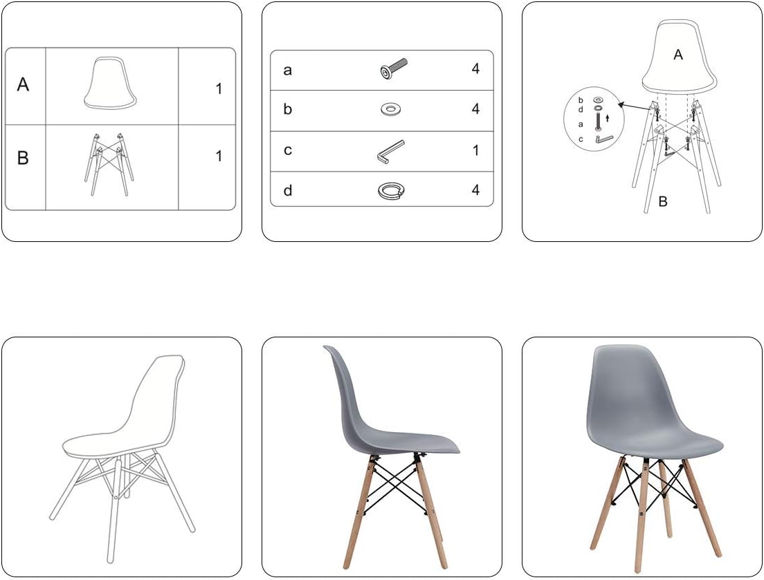 CangLong Modern Mid-Century Shell Lounge Plastic DSW Natural Wooden Legs for Kitchen, Dining, Bedroom, Living Room Side Chairs, Set of 2, Grey - Chairs