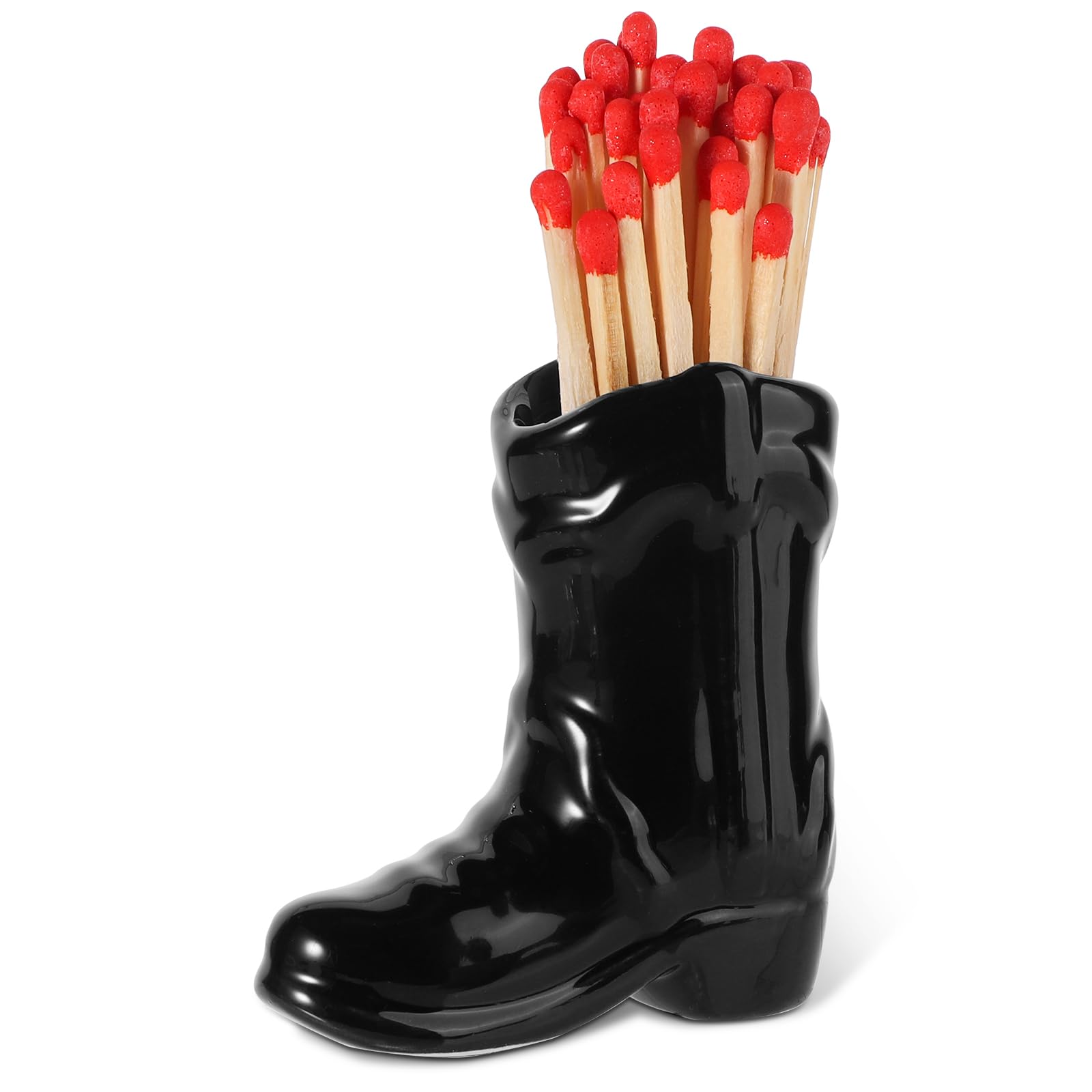 TOYMIS Cowboy Boot Match Holder, Cute Ceramic Candle Holder for Kitchen Bathroom Interior Decoration (Shiny Black, Casual Occasion)