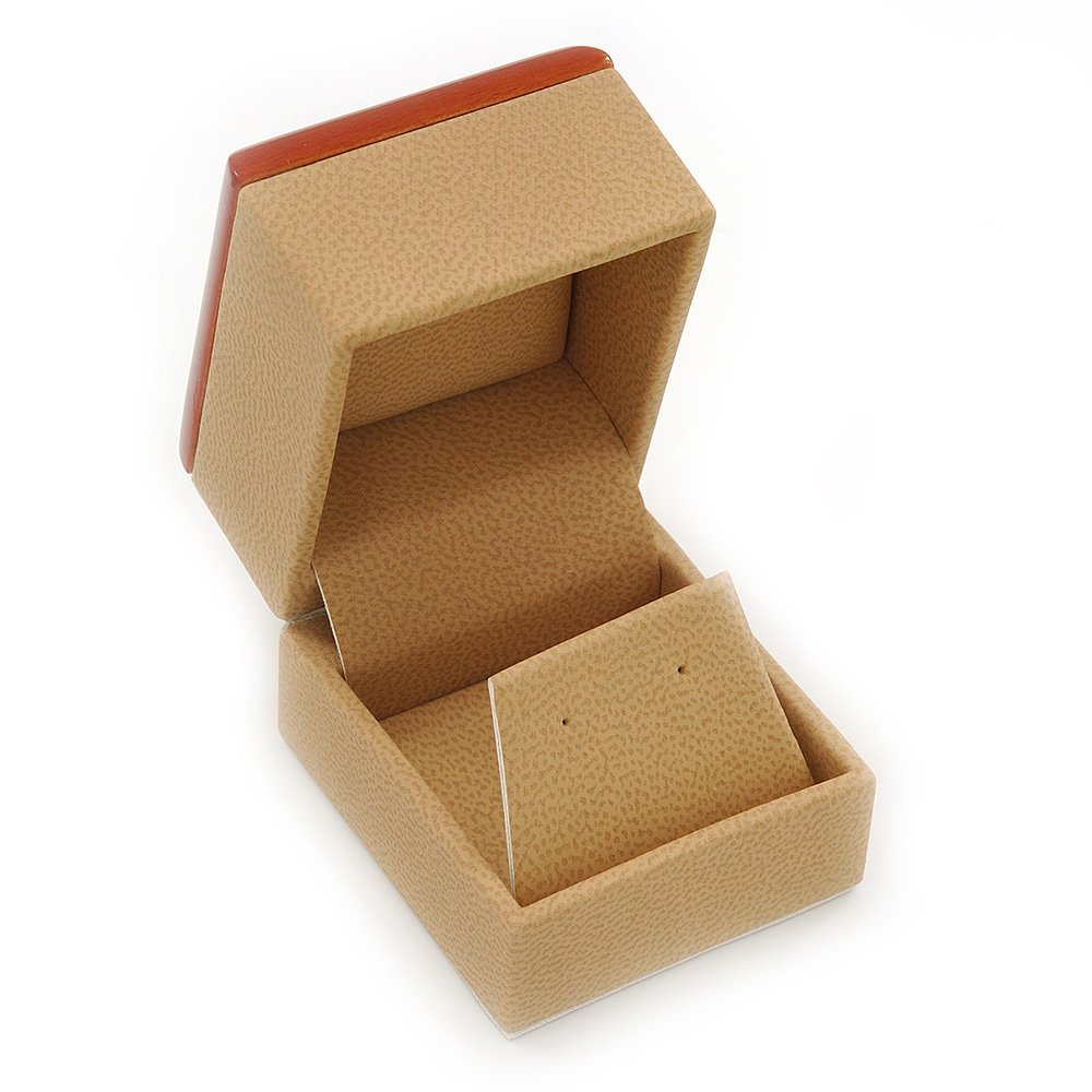 Avalaya Light Brown/Beige Leatherette/Wood Stud Earrings Box