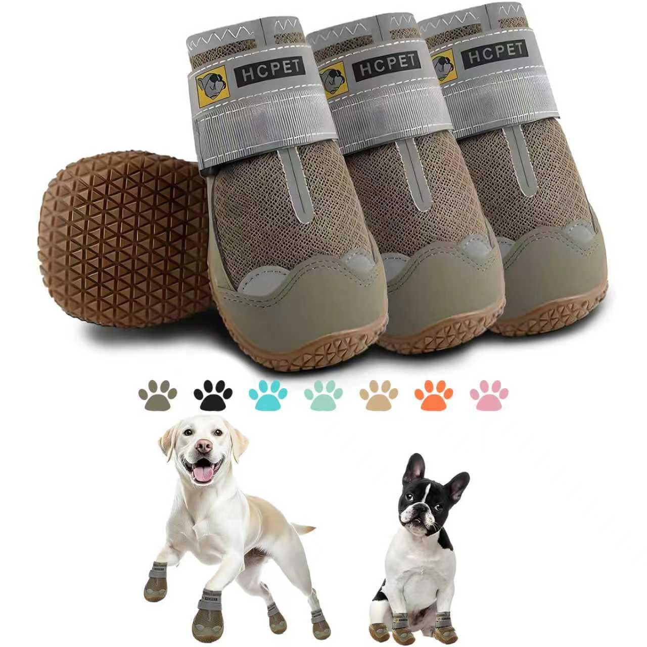 Hcpet Dog Boots Breathable Dog Shoes for Small Medium Large Dogs, Anti-Slip Puppy Booties Paw Protector with Reflective Straps 4Pcs