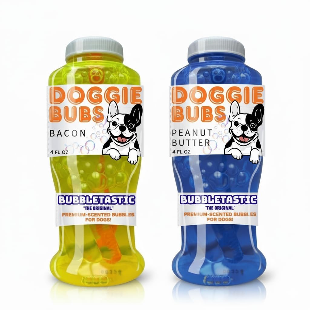 Bubbletastic Dog Bubbles, 8 oz Total, Bacon and Peanut Butter Scented, Set of 2