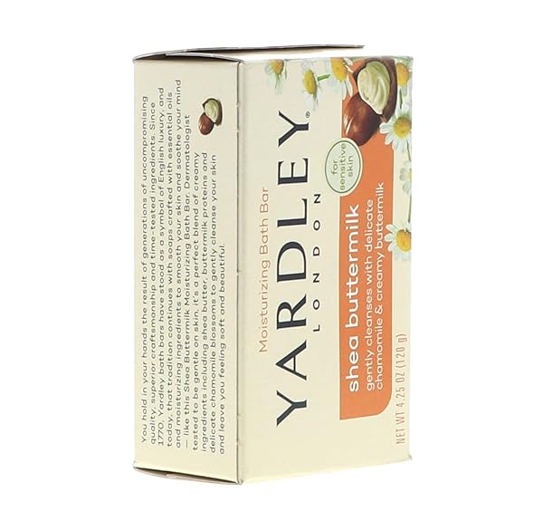 YARDLEY LONDON BATH BARS SOAP FOR SENSITIVE SKIN, SHEA BUTTERMILK – 4.0 OZ