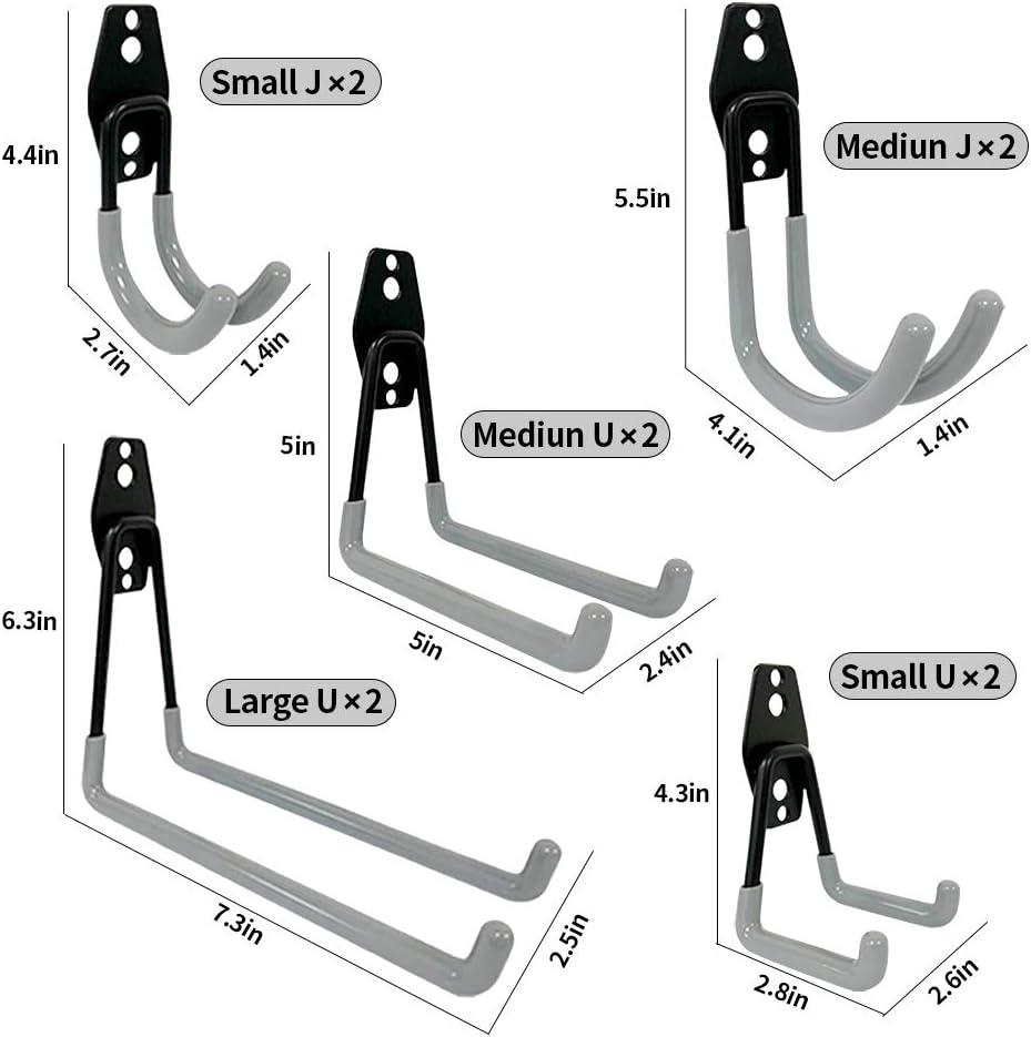 Garage Hook, Heavy-Duty Garage Hook, Tool Hook, Heavy-Duty Wall-Mounted Garage Organizer, Suitable for Bicycle Storage, ladders, Power Tools, Bulk Items (Set of 10) (Gray) - - 