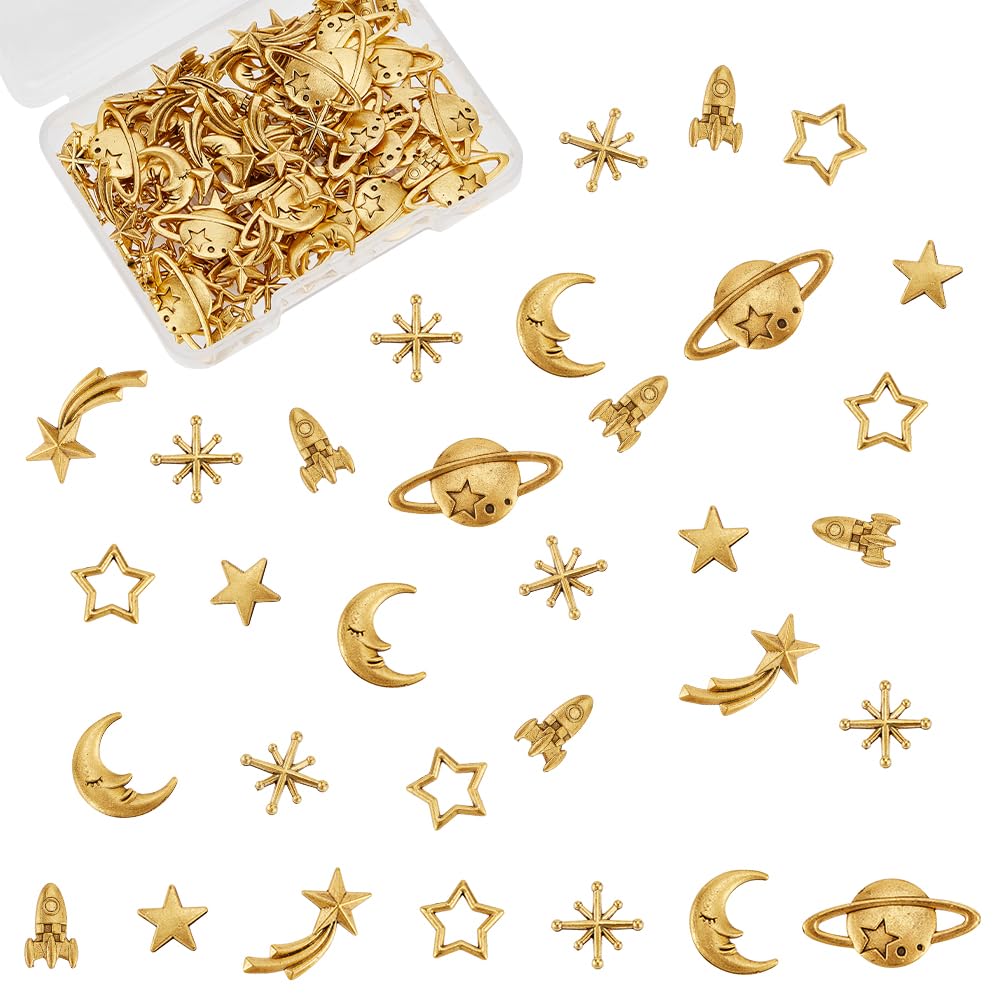 OLYCRAFT 112PCS Moon Star Zinc Alloy Charms Epoxy Resin Supplies Cosmos Themed Fillers for Jewelry Making (Gold)