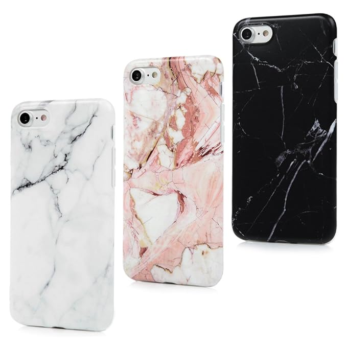Badalink Hülle für iPhone 7 Marmor TPU Case [3 Packs] Cover Ultraslim Handyhülle Schutzhülle Silikon Bumper Schutz Tasche Matt Marble Schale Antikratz Backcover mit IMD Technologie in Schwarz