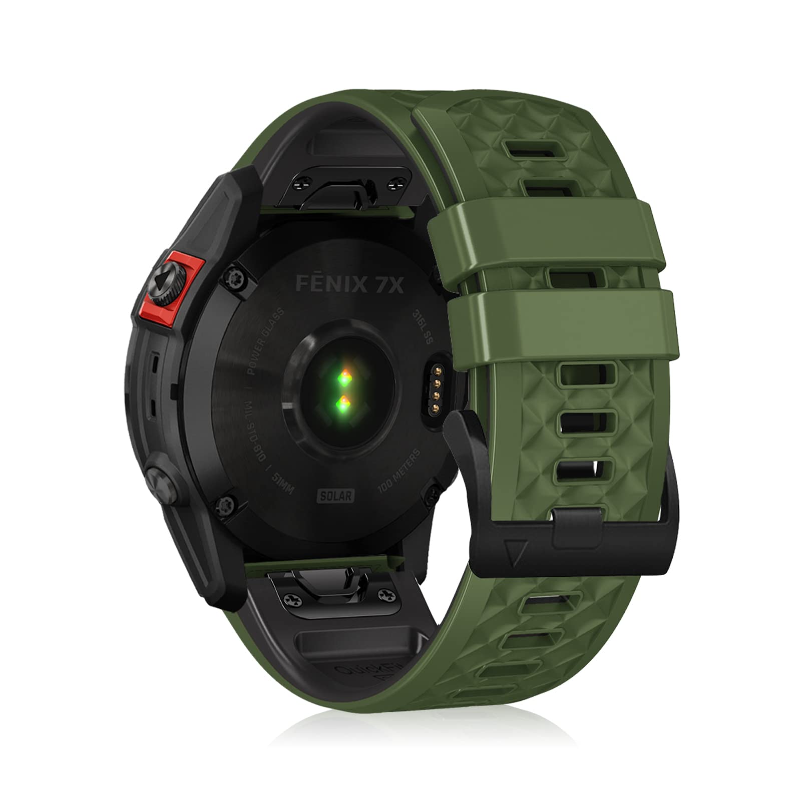LanQii 26mm QuickFit Silicone Strap for Garmin Tactix 8 51mm/Enduro 3/2/1/Descent Mk3i/Mk2i/Mk2/Mk1, Silicone Wristband for Garmin Fenix 8 51mm/7X Pro Solar/7X/6X/6X Pro/5X/5X Puls - Green/Black