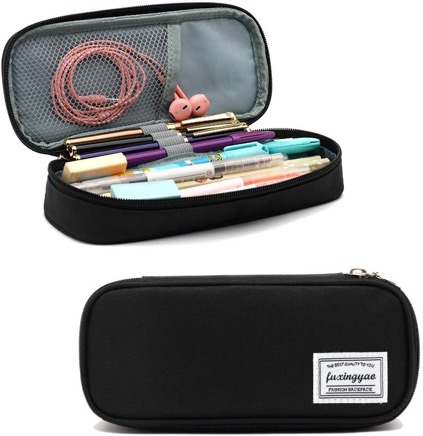 Pencil Case, Big Capacity Pencil Pen Case Multi-Slot Pencil Bag Pouch Holder Box for Middle/High School Office College Adult Girl and Boy (Black)