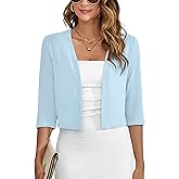Heymoments Women's Thin Shrugs 3/4 Sleeve Lightweight Cropped Tops Open Front Cardigan for Dress