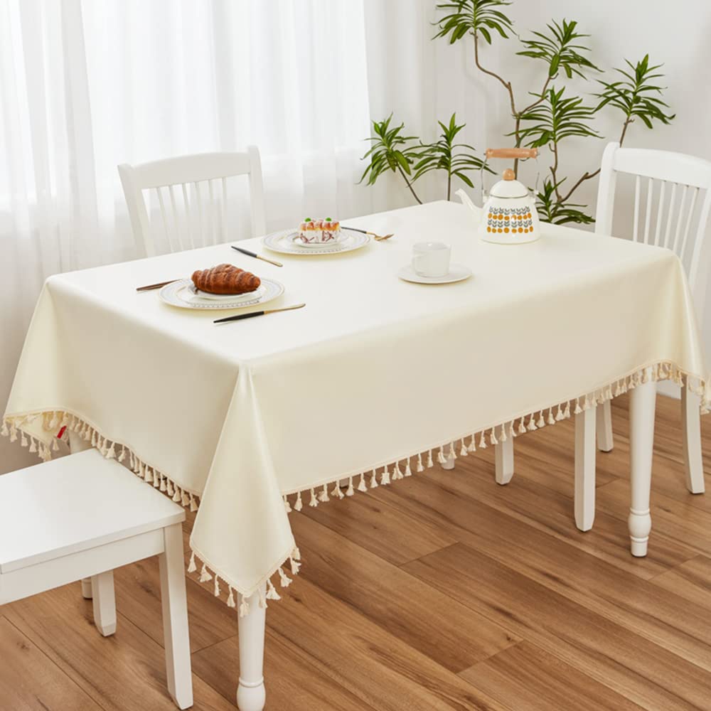 Kithing Rectangular table cloth，TPU coated Cloth art tablecloth，waterproof Tassel tablecloth Free water to wash，Kitchen dining room banquet Tabletop Decoration Tablecloths(140x200cm, beige)
