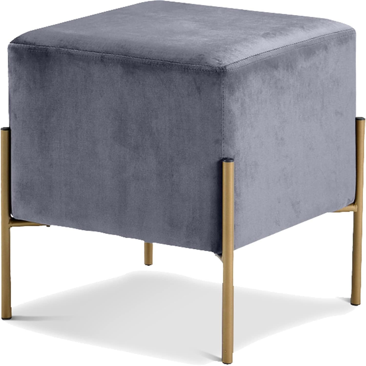 Meridian Furniture Isla Collection Modern | Contemporary Velvet Upholstered Ottoman/Stool with Sturdy Stainless Steel Legs in Gold Finish, 15.5