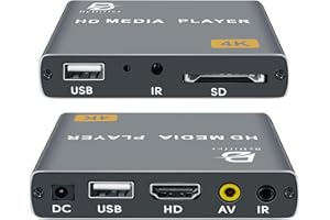 ByDiffer 4K Digital Media Player, TV MP4 Video Player for USB Drives and SD Cards, Ultra HD, H.265/HEVC, Digital Signage, Looping and Auto Playback, HDMI and AV Output (Grey)