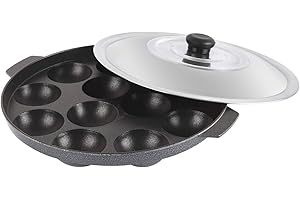 Cello Non-Stick 12 Cavity Appam Patra with Stainless Steel Lid, Blue & Grey
