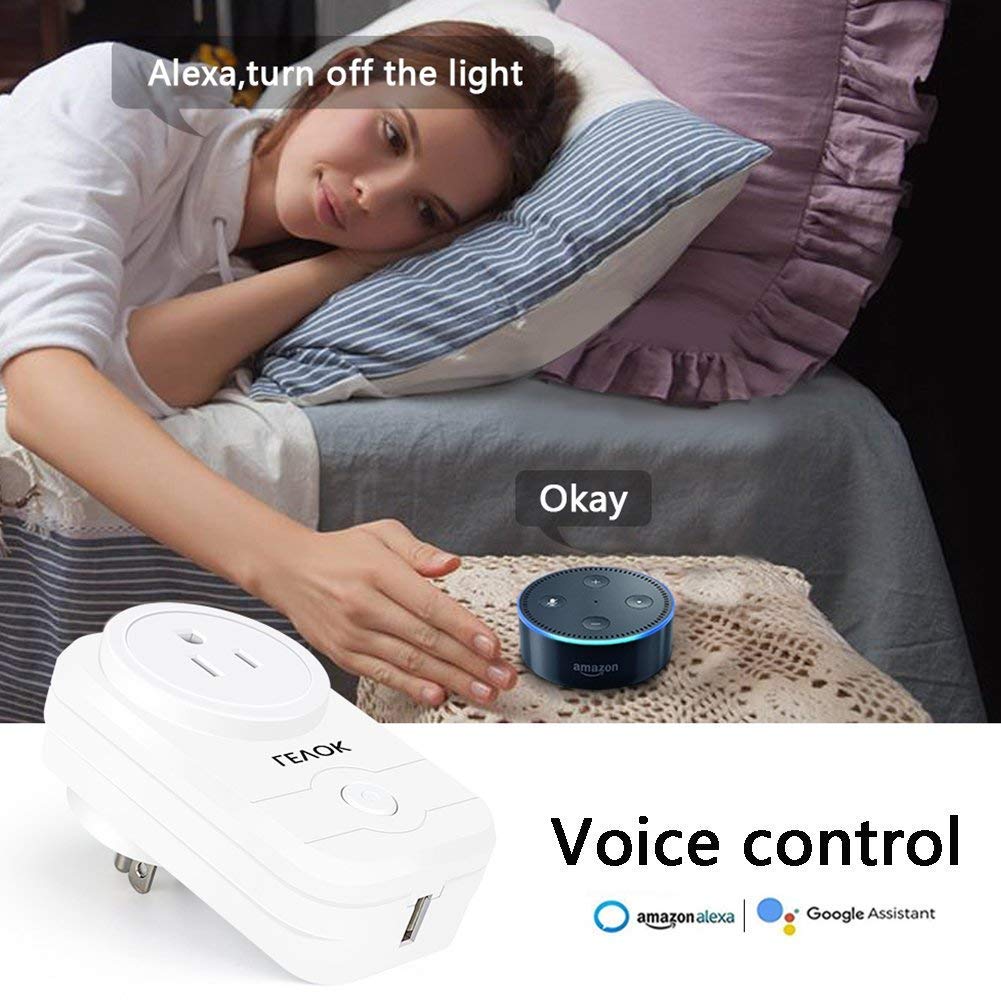 Wifi Smart Plug -15A Mini Usb Dimmer Socket Outlet Works with Alexa IFTTT/Google Home Compatible (APP Remote Control/Timer Switches/Voice/ No Hub Required)