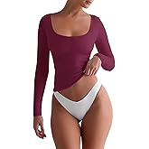 REORIA Womens Basic Square Neck Long Sleeve Shirts Double Lined Tops Tight Shirts Fall Outfits 2025