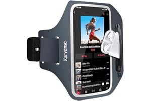 Karvense Running Phone Holder, Arm Band for Running for iPhone & Samsung Galaxy, Cell Phone Armband Holder for Walking, Gym, Workout, Men, Women, w/Adjustable Strap & Zipper Pocket (Grey-L)