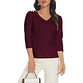 Spicy Sandia Women's 3/4 Sleeve V Neck Pullover Sweaters Lightweight Dressy Casual Trendy Knit Top Shirt