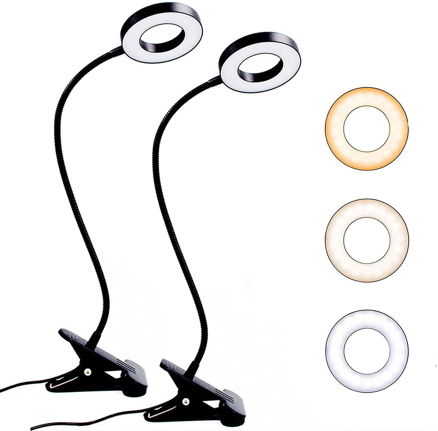 JARAGAR Clip on Reading Light 48 LED USB Desk Lamp with 3 Color Modes, 10 Brightness Levels, Eye-Caring, 360° Flexible Gooseneck Clamp for Bed, Headboard, Office, Bedroom