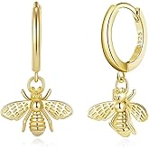 Dainty Dangle Hoop Earring for Women - Small Huggie Hoop Earrings Sets with Butterfly, Bee, Key Charm in 925 Sterling Silver or 18K Gold Plated