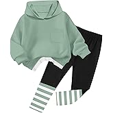 NAPU Girls Clothes Pullover Hoodies Little Girls Clothes 2Pcs Outfits Sweatsuit Striped Leggings Set Fall Winter Outfit 3-8Y