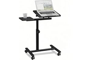 JXINONT Overbed Table, Adjustable Laptop Stand, Computer Workstation Desk, Adjustable Tray Table for Laptop Bed Sofa Side Table, Overbed Desk