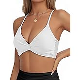 Vivola Bikini Tops for Women Laced-up Back Design Swimsuit Top Sexy Underwear Twist V Neck Front Push Up Bathing Suit Top White
