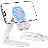 iWALK Magnetic Cell Phone Stand for Desk, Angle and Height Adjustable Mobile Phone Holder, Foldable Magnet Stand for iPhone 17 16 15 14 13 12 Pro Max and iPad, Cell Phone Holder for Samsung, White