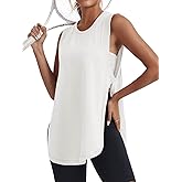 Tankaneo Womens Side Slit Workout Tank Tops Cotton Sleeveless T Shirts Oversized Summer Casual Yoga Gym Tees