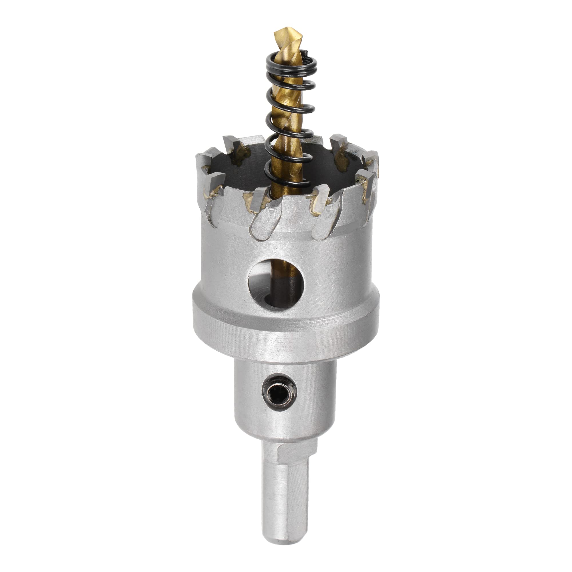 sourcing map 35mm Carbide Hole Cutter, Hole Saws for Stainless Steel Sheet Metal, Non-slip Triangular Shank Limit Step, with Titanium Coated Center Drill