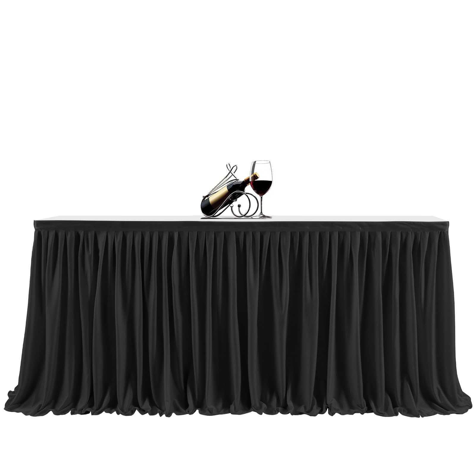 Photo 1 of Black 4ft Table Skirt, Pleated Table Cloth for Baby Shower Wedding Birthday Party Banquet Boy Girl Gender Reveal Rectangle Desk Dessert Cake Decorations