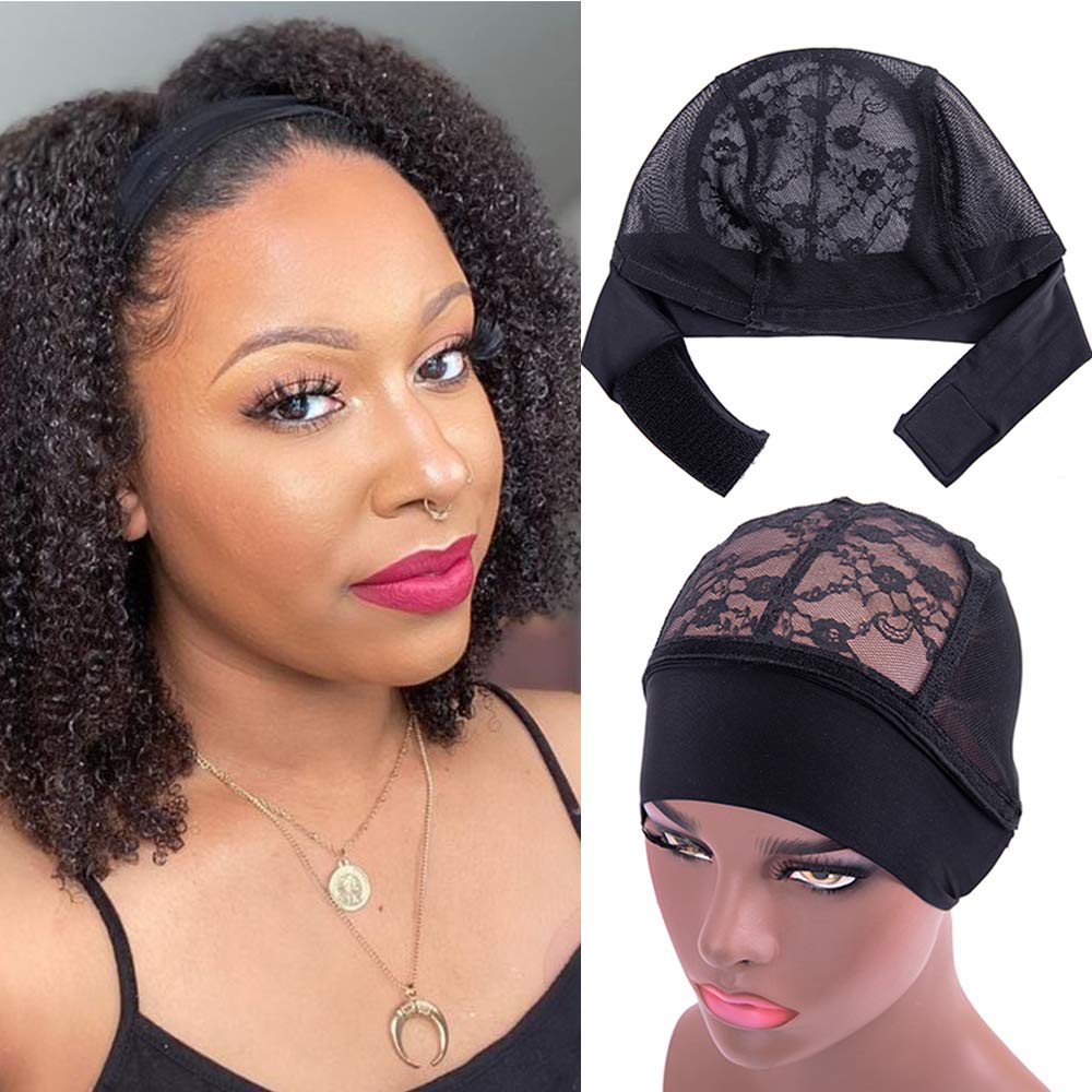Headband Wig Cap - Headband Wig Cap for Wig Making Lace Wig Cap with Adjustable Velcro Wig Grip Cap